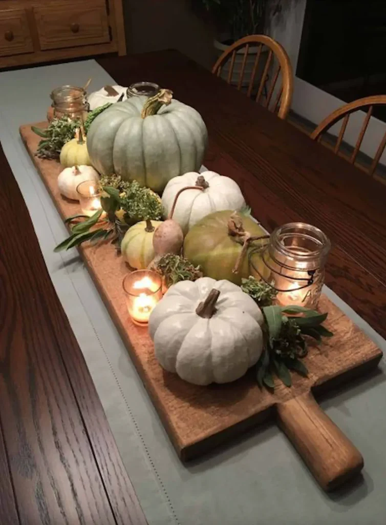 Wood cutting board pumpkin display